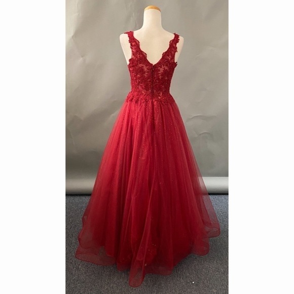 Sleeveless Burgundy Lace Ballgown - Picture 4 of 6